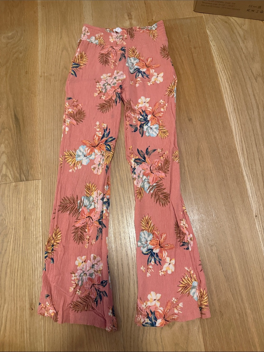 O'Neill Rose Pink Tropical Floral Wide-Leg Crinkled Pants